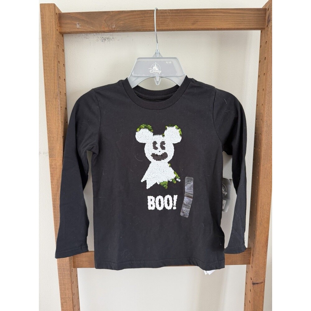Disney Boys Girls Flip Sequin Mickey Ghost Halloween Shirt Black Size XS 4 NWT